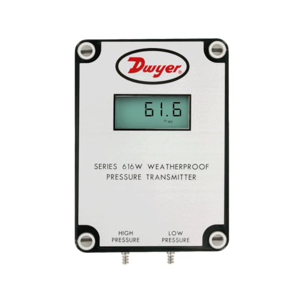 Differential pressure transmitter, range 0-1.5 kPa, max. pressure 68.9 kPa.